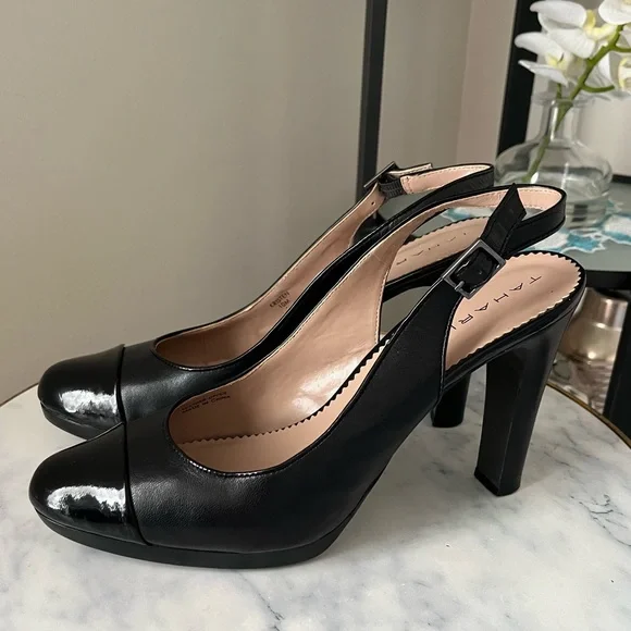 Tahari Black Glossy Slingback Heels - Picture 2 of 9
